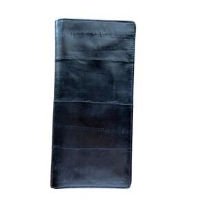 Vintage black eelskin leather long slim wallet checkbook holder case cover